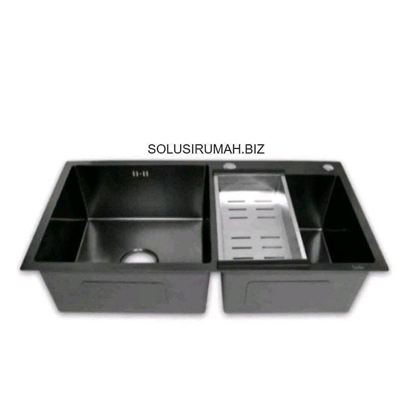bcp Kitchen Sink 82x45x21cm hitam Bak Cuci Piring 2 Lubang Minimalis