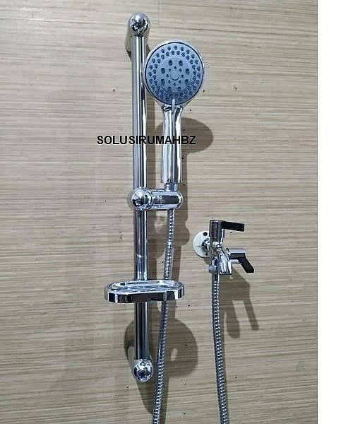 SHOWER TIANG KRAN DOUBLE HAND SHOWER SELANG SET CABANG PLASTIK SS CROM