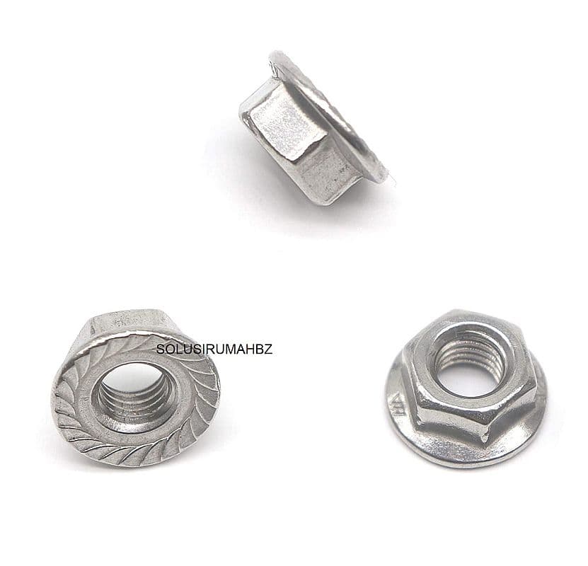PERBIJI MUR PUTIH dengan ring M8 biasa untuk gerobak dorong HEX FLANGE NUT PITCH 1.25 KUNCI 12