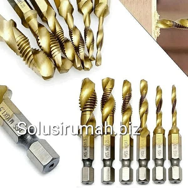 Mata Bor Pembuat Ulir Baut Tap Drill Bit HSS Titanium Coated Set 6pcs
