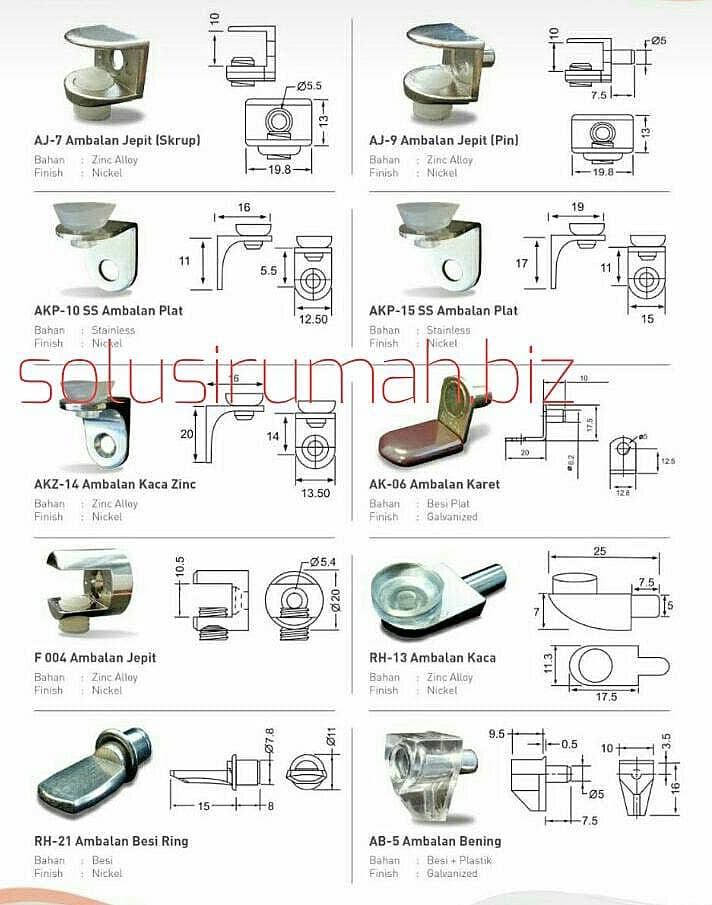 AMBALAN JEPIT KACA SEKRUP NILON AJ-7 SILVER KW BAGUS 5MM