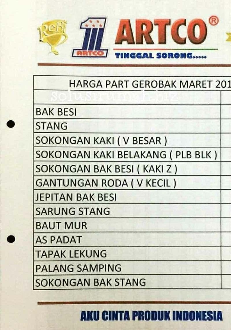 sparepart spare part artco gerobak dorong sorong alat kelengkapan