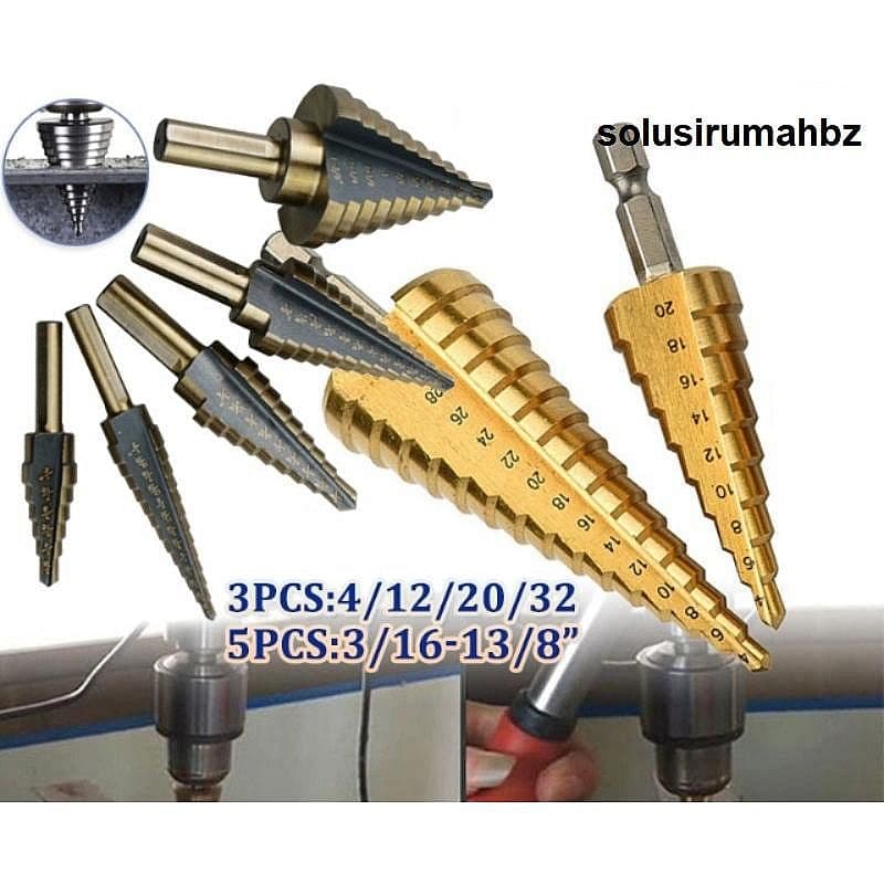 perbiji HOLESAW BESI KERUCUT PILIH UKURAN 12MM 20MM 22MM 32MM 35MM 60MM MATABOR LUBANG SPIRAL multi step hole saw