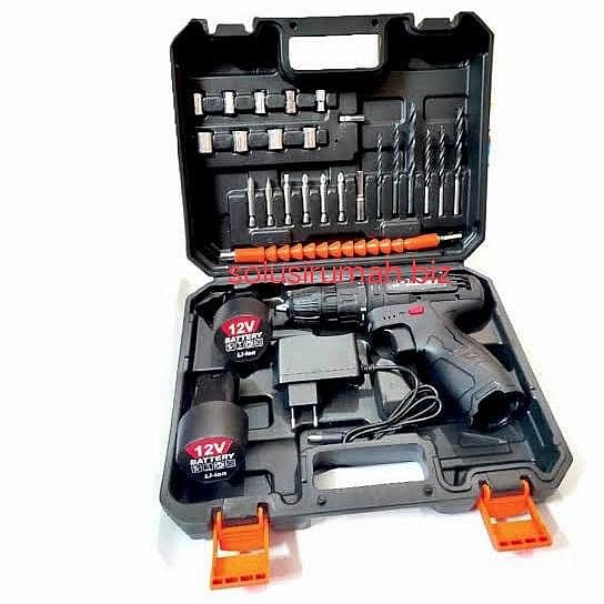 jld cordless drill 12v komplit 2 baterai tool kit set j.ld 12 v hitam