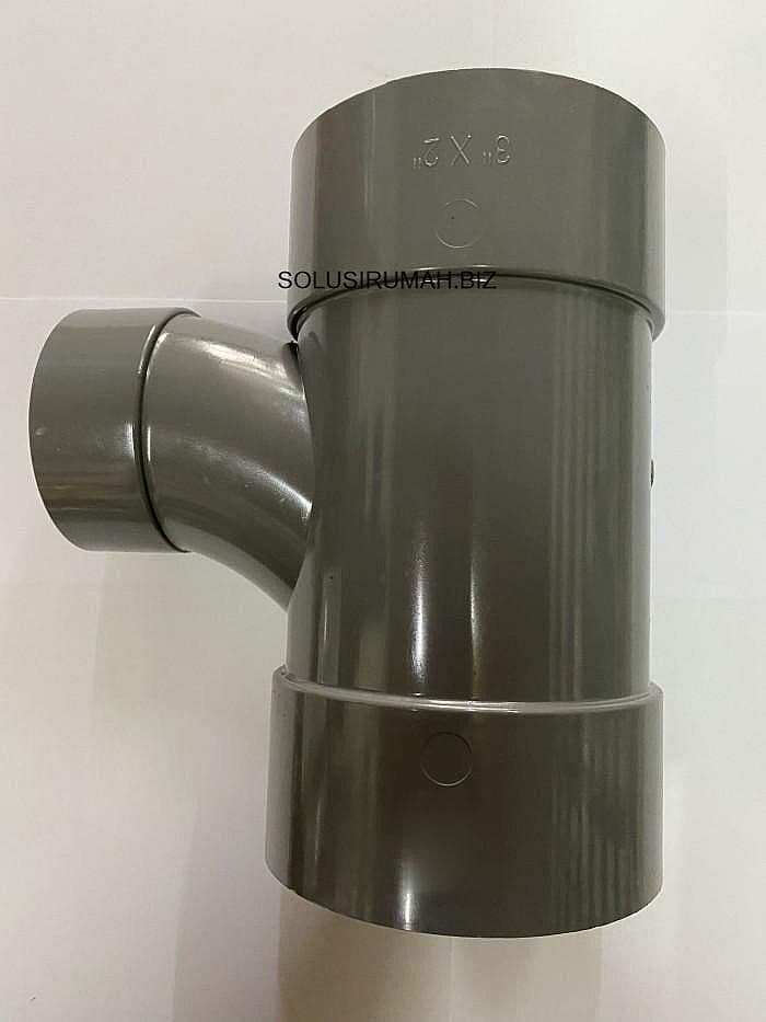 T melengkung 90 derajat 3x2 Inch D PVC 3" x 2" 3way tee Y BRANCH 3 way
