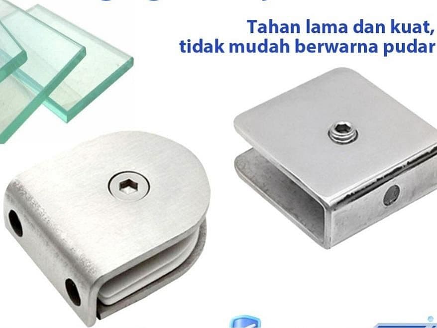 perpasang 2 biji JEPITAN KACA KOTAK STAINLESS 36MMX26MMX15MM