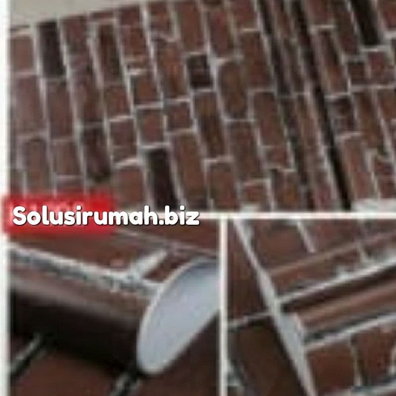 WALLPAPER STIKER 45CM*10M BATU BATA MAROON COKLAT STIKER KERTAS