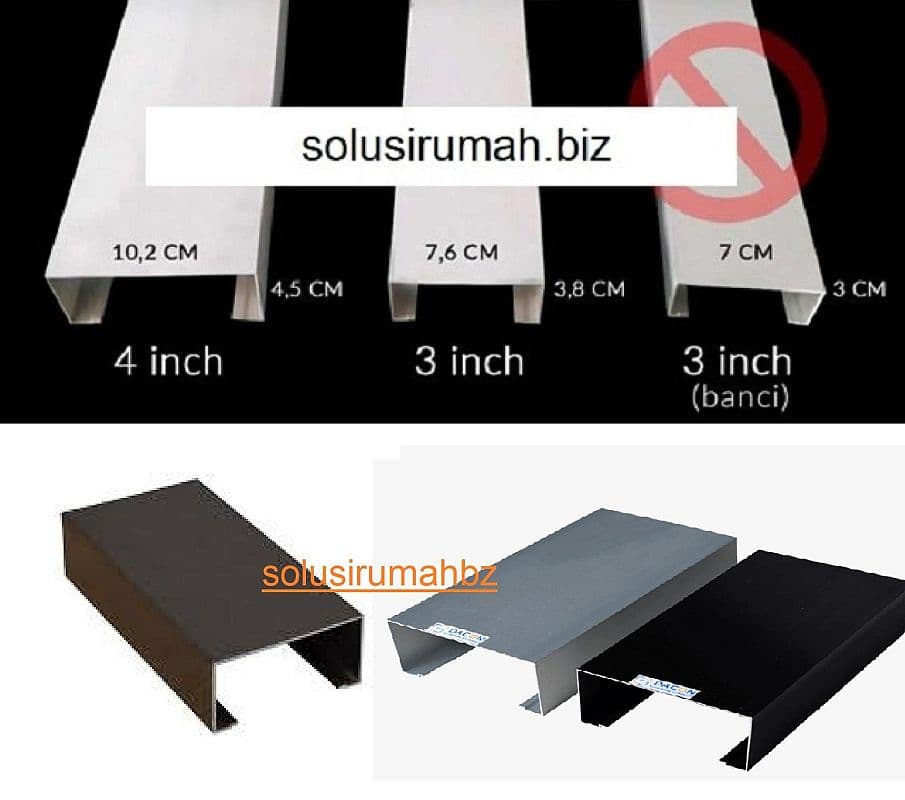 per10cm KANAL C ALUMINIUM  IN KUSEN OPEN BACK OPENBACK pilih warna putih hitam silver pilih ukuran 3" 4" 3 in 4 inch