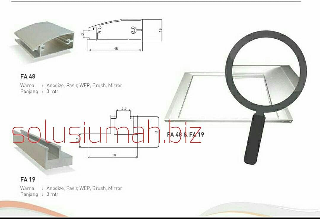 ALUMINIUM PIGURA PANEL LIS KACA set pasang 1M +1m PENGANTI KAYU PROFIL