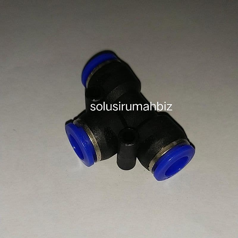 FITING PU MODEL T 8MM 8 MM CONNECTOR CABANG 3 BIRU HITAM ANGIN PCS