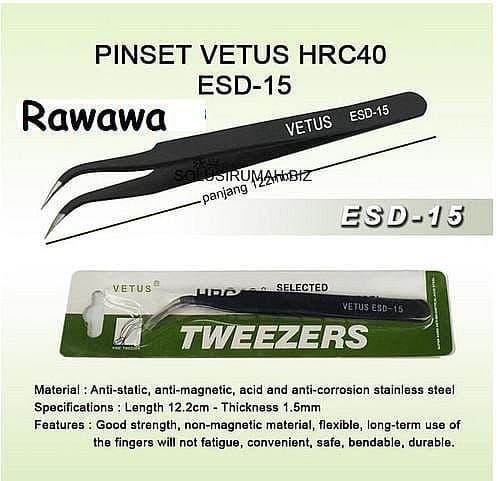 PINSET VETUS Tweezer Tweezers Bengkok ESD 15 HRC40 Hitam Baja Lengkung