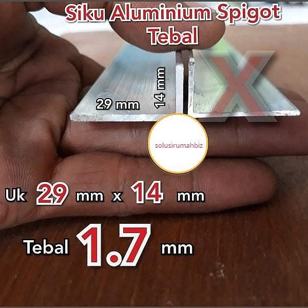 potongan per10cm Siku Aluminium Spigot Tebal 29 x 14 mm Tebal 1.7 mm