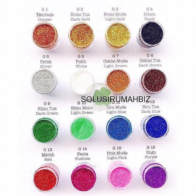 per 100g glitter Powder Bubuk Gliter Serbuk Asli 100gram Pilihan Warna Menarik untuk Nail Art Slime Dekorasi Sablon Resin Henna Cat Mobil dan Kerajinan Tangan