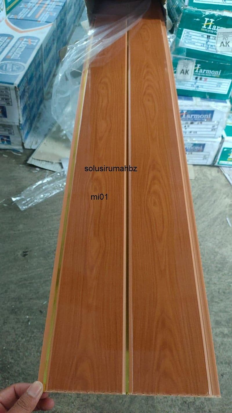 plafon pvc coklat kayu 200mm 8mm 1m mi01 plastik panel lebar 20cm