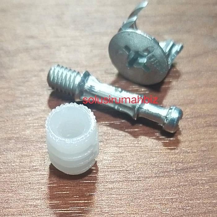 Minifix Baut set 3pcs Knock Down Skrup + Casing Ambalan Kayu