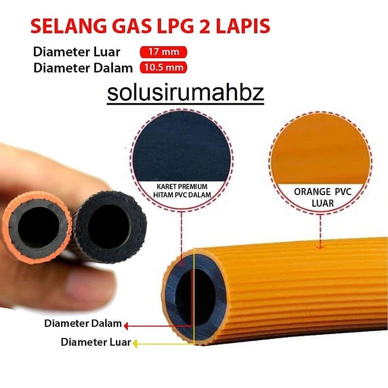 PERMETER SELANG lpg KOMPOR GAS LPG 2 LAPIS karet hitam orange STANDAR SNI meteran per meter MURAH ANTI GIGITAN TIKUS PERLENGKAPAN DAPUR Mesin