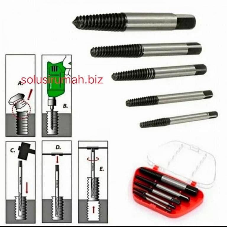 screw extractor set 5 pcs 5pcs pencabut baut rusak patah broken stripe