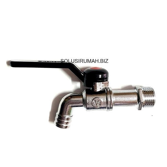 KRAN TEMBOK BESI BOLA GAGANG HITAM 1/2" KERAN AIR TAMAN 1/2 INCH BOLAK