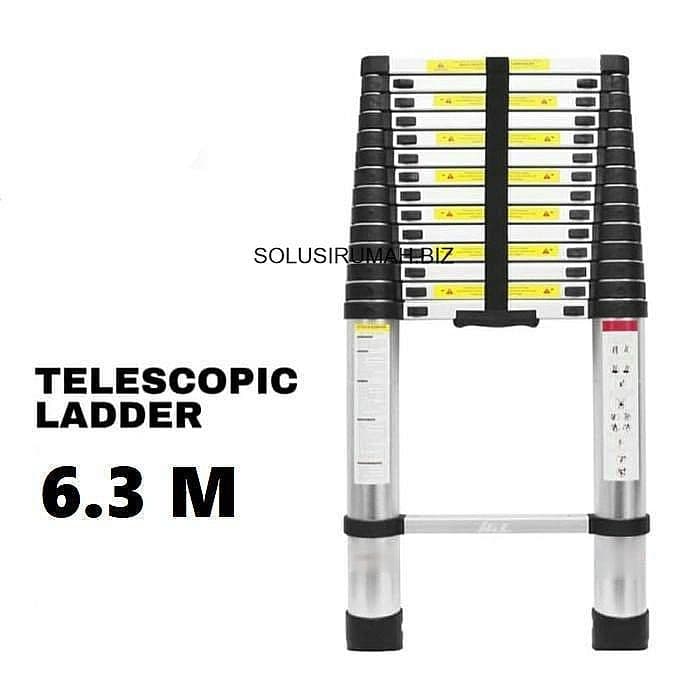 Tangga Teleskopik 6 Meter Single Telescopic Ladder 6.3 Meter Aluminium Karet