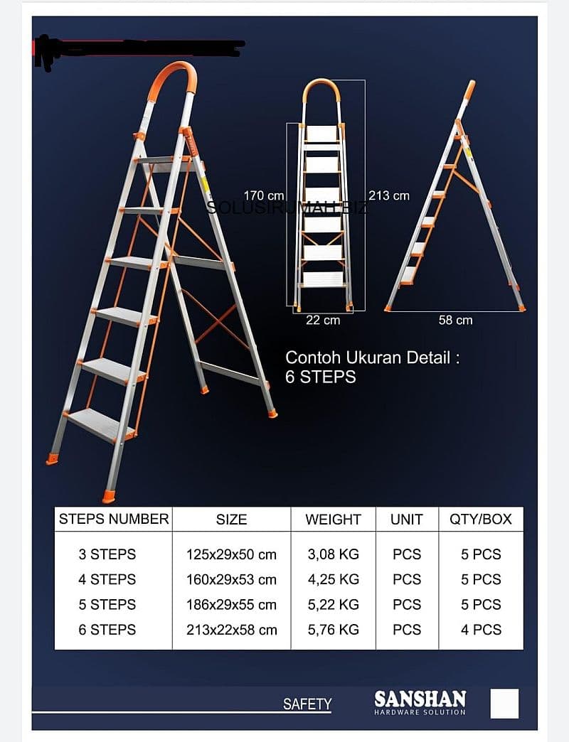 TANGGA LEBAR LIPAT 6 STEP DIDUDUKI ORANGE PUTIH 6steps steps ladder
