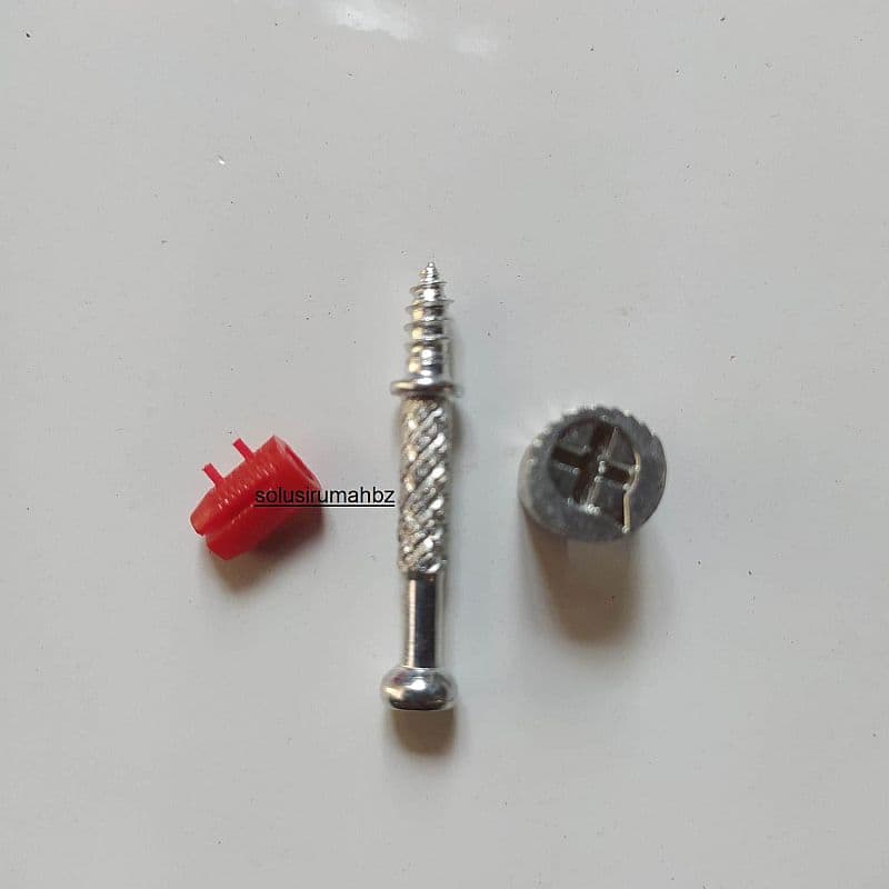baut minifix DU-5 SET 3PCS COMPLETE untuk papan 12mm kayu sekrup 3 pcs