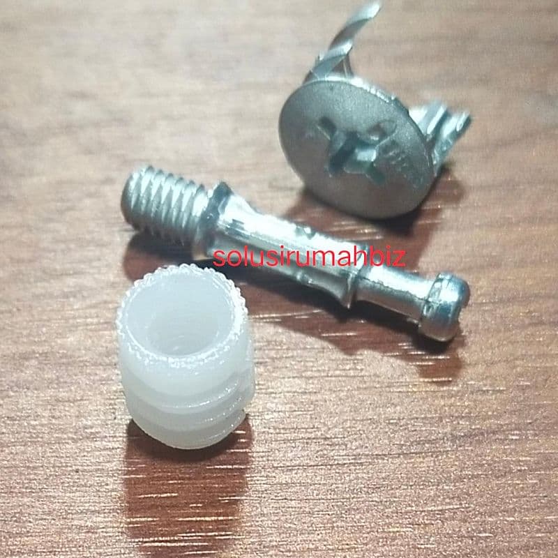 Furniture Knock Down SET 3pc Skrup Baut Minifix 30mm + Casing + Socket