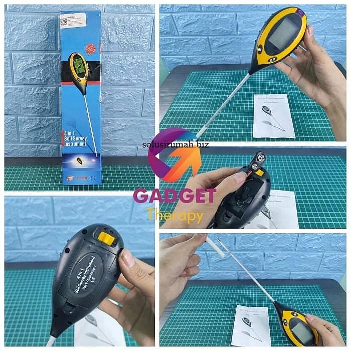 Soil Meter Digital Alat Pengukur Kesuburan PH Suhu Tanah Kebun Tanaman Baterai 9V TPH01803 4 in 1 Detector dengan 200mm Probe untuk Petani