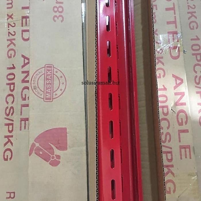 Besi Siku Lubang 1 meter Tebal 2mm non acc Merah L 3,6 cm 4x4 2.1MM AN