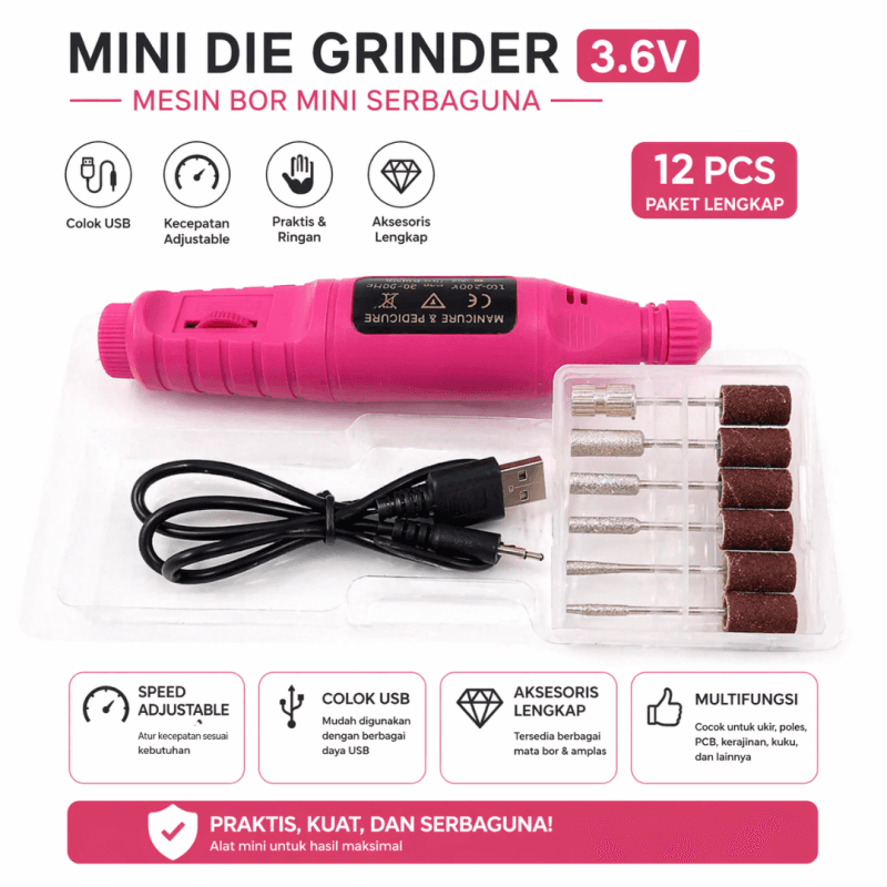 MESIN DIE GRINDER MINI V 12PC COLOK USB LISTRIK R 3.6V RED PROMO ADJUSTABLE CHARGER ADAPTOR BOR CUN ACC PCB Paket Mini Bor Tuner