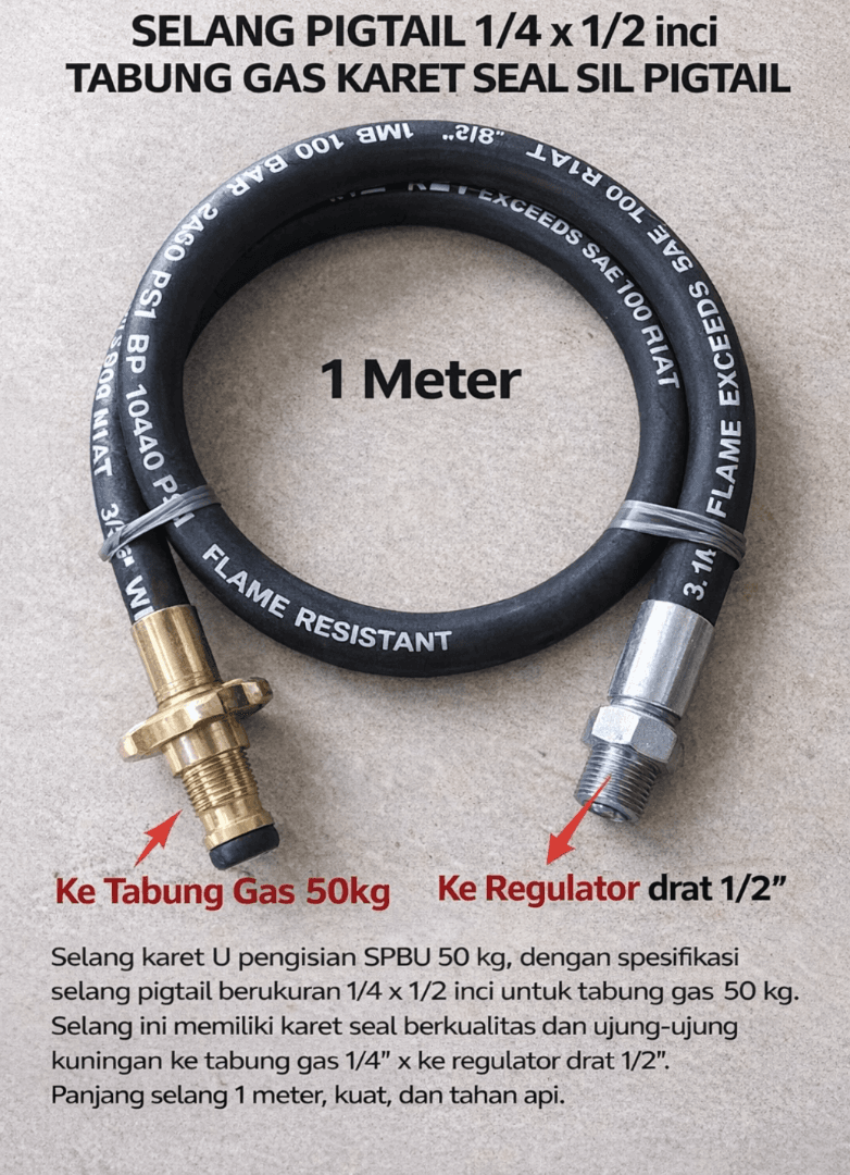 SELANG KARET U PENGISIAN SPBU 50KG SELANG FIGTAIL 1/4 X 1/2 TABUNG GAS KARET SEAL SIL PIGTAIL