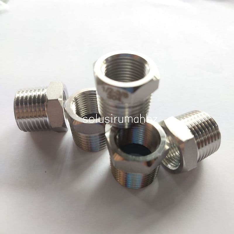 BUSHING REDUCER STAINLESS 1/2 x 3/8 DRAT LUAR 1/2 DRAT DALAM 1/2 SS304 V RING