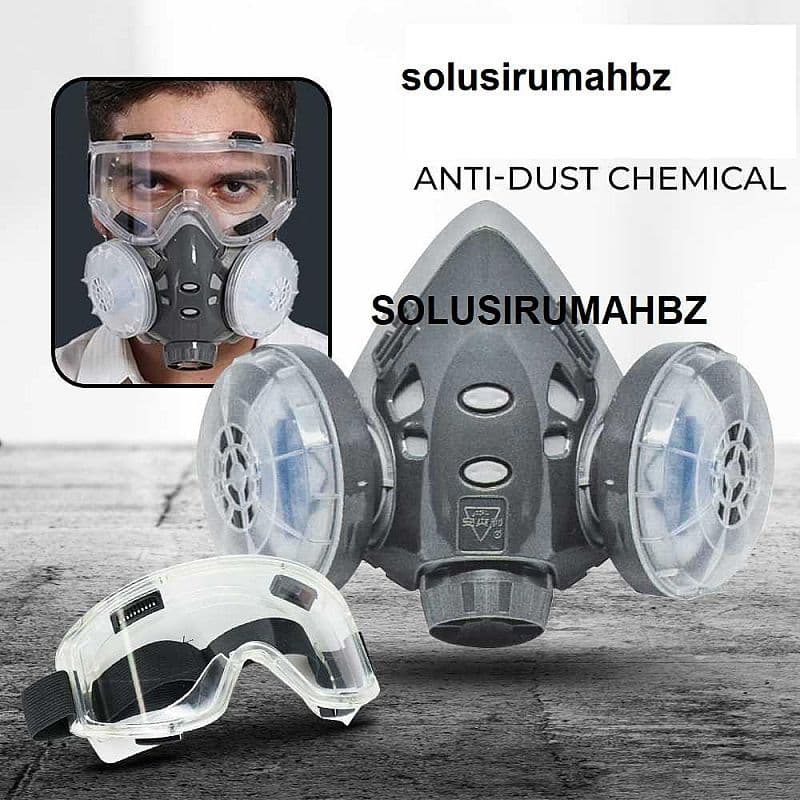 MASKER CHEMICAL + KACAMATA ANTI DEBU KACA MATA TERTUTUP TOPENG PELINDUNG ANTI DUST