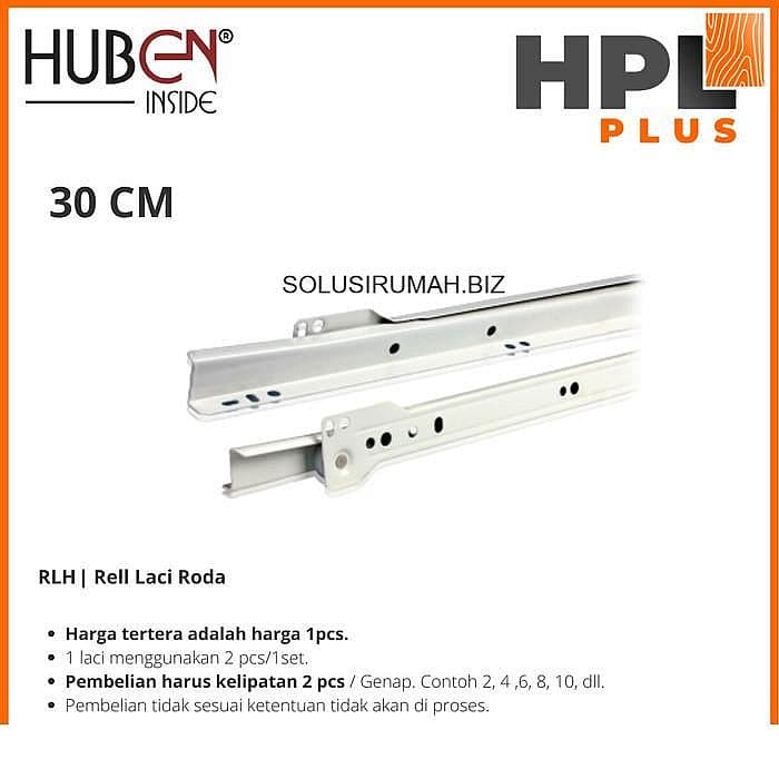 PERBIJI Rel Laci HUBEN 30cm Putih Rel Roda Drawer Huben RLH