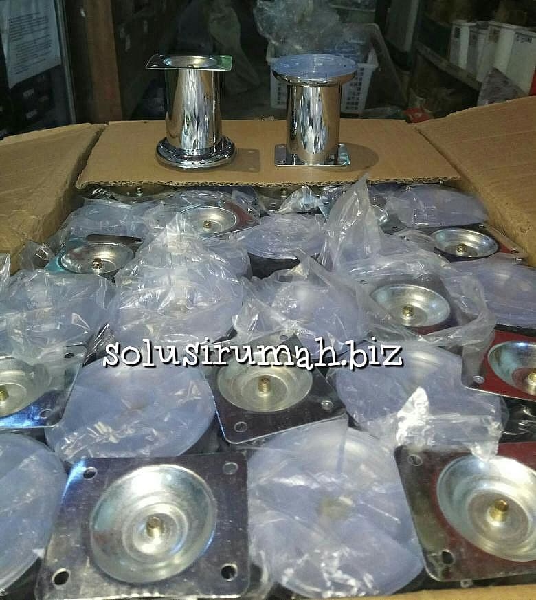 KAKI MEBEL 8CM BULAT CROME BESI MENARA DRAT TENGAH KAKI SOFA +KARET