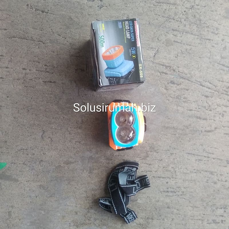 SENTER KEPALA BATERAI AA*3 (BLOM IKUT) MATA 2 LED BIRU ORANGE HEADLAMP