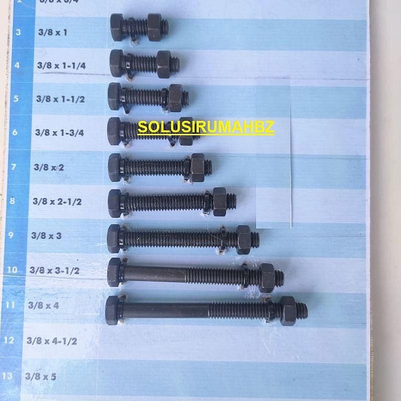 MURBAUT BAUT MUR HITAM UNC 3/8 1/2 INCH MUR JIS PERKG KILOAN PER KG KILO PILIH UKURAN 10" 11" 4" 5" 6" 7" 8" 9" 12"