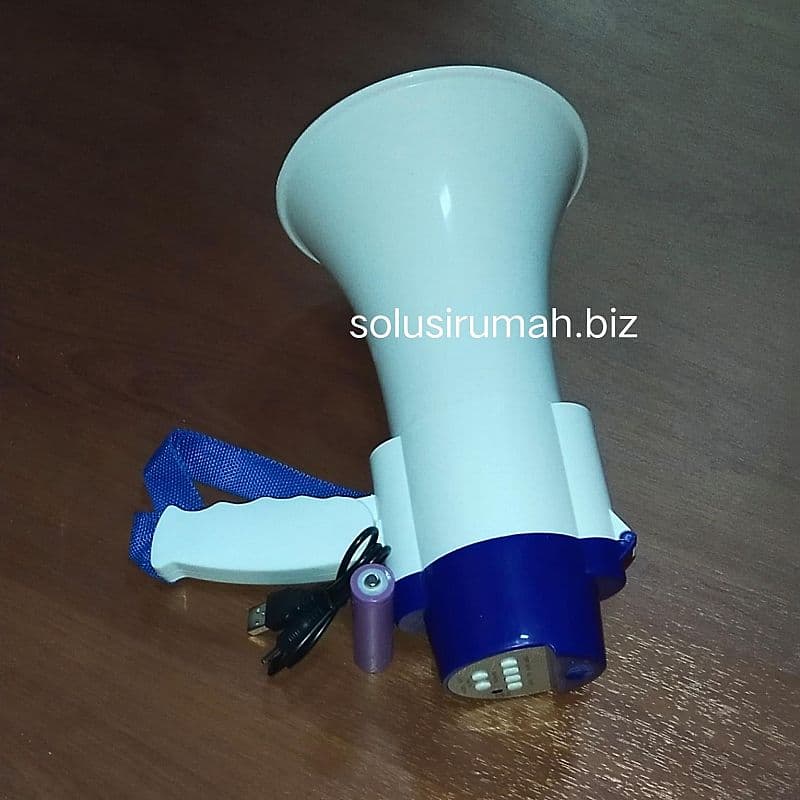 MEGAPHONE PUTIH BIRU REKAM PLASTIK PLASTIC RECORD ALARM BATERAI D TOA