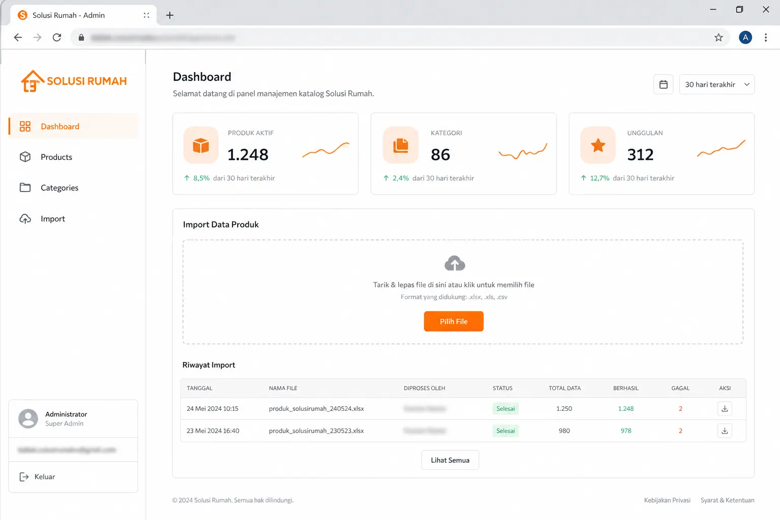 Backoffice dashboard katalog (mockup)